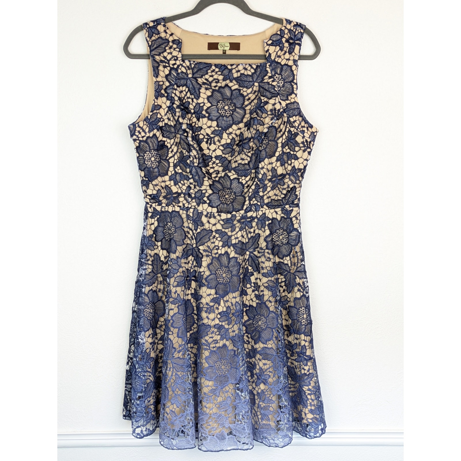 Eva Franco Dress Floral Lace Party Ombre Cottagecore Romantic Boho Blue Size 12
